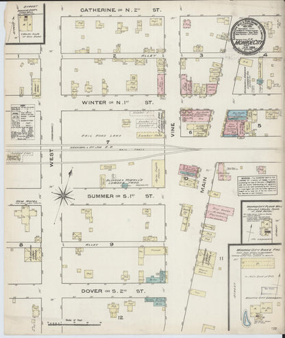 Sanborn Fire Insurance Map from Monroe City, Monroe County, Missouri (1884), Sheet #0001 - Historic Sanborn Fire Insurance Map Print, vintage old map wall art, antique decor, genealogy gift, Missouri Missouri map