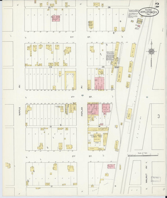 Sanborn Fire Insurance Map from Appleton City, Saint Clair County, Missouri (1910), Sheet #0002 - Historic Sanborn Fire Insurance Map Print, vintage old map wall art, antique decor, genealogy gift, Missouri Missouri map