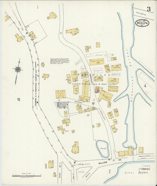 Sanborn Fire Insurance Map from Roslyn, Nassau County, New York (1920), Sheet #0003 - Historic Sanborn Fire Insurance Map Print, vintage old map wall art, antique decor, genealogy gift, New York New York map