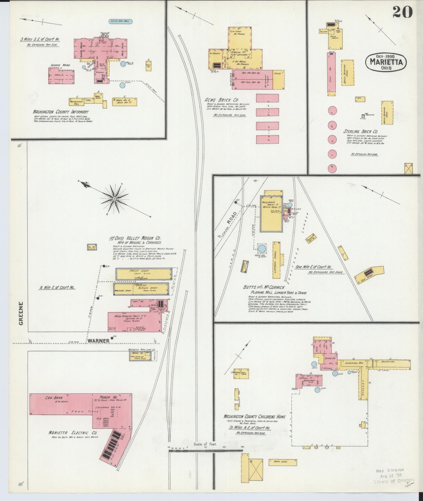 Sanborn Fire Insurance Map from Marietta, Washington County, Ohio (1900), Sheet #0020 - Historic Sanborn Fire Insurance Map Print, vintage old map wall art, antique decor, genealogy gift, Ohio Ohio map