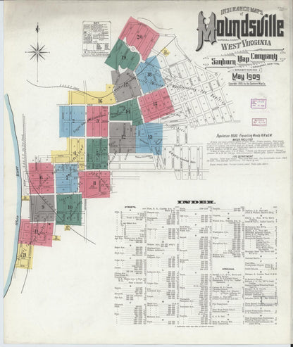 Sanborn Fire Insurance Map from Moundsville, Marshall County, West Virginia (1909), Sheet #0001 - Complete Map Set gallery image, historic Sanborn map, vintage wall art, West Virginia West Virginia
