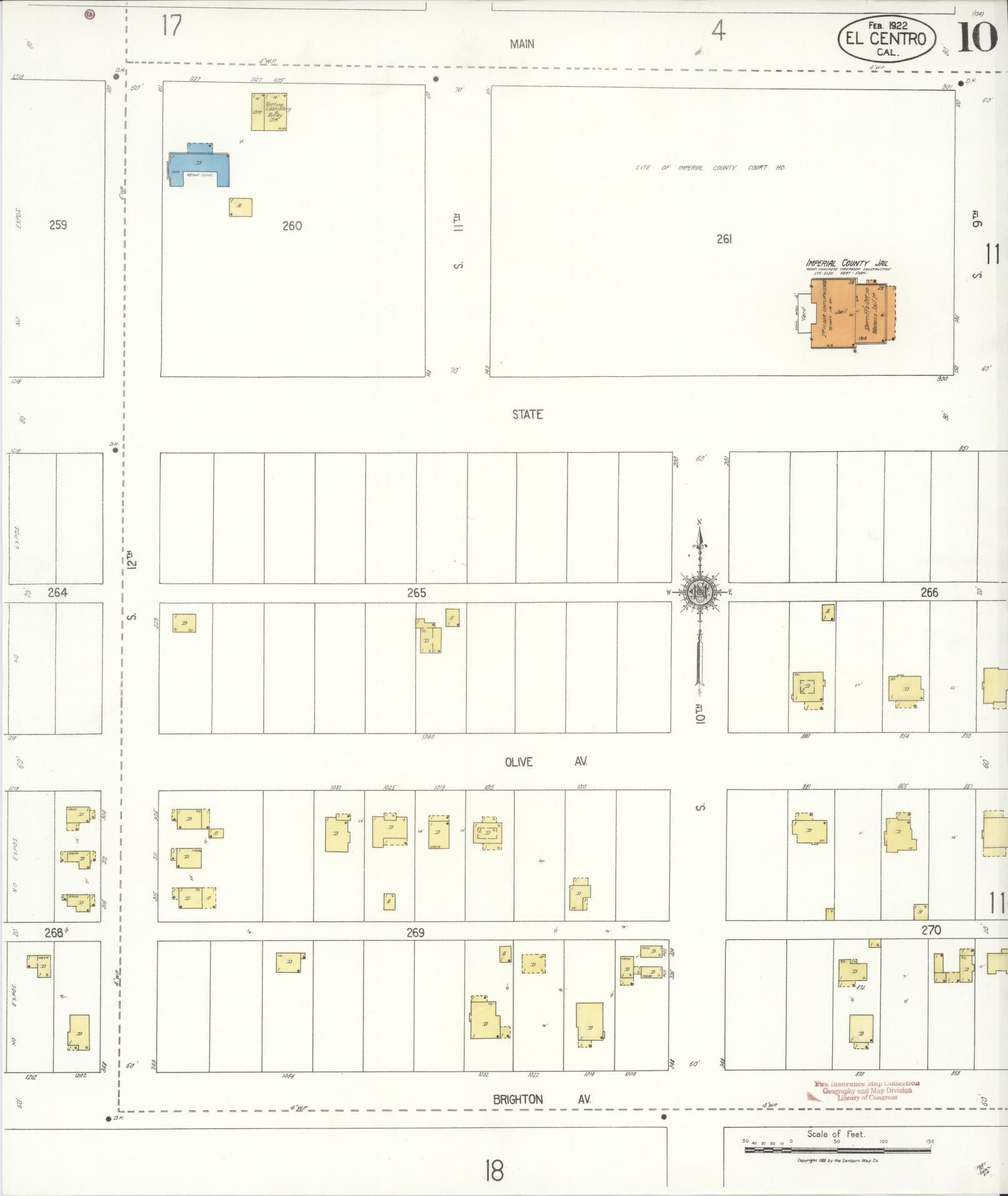 Sanborn Fire Insurance Map from El Centro, Imperial County, California (1922), Sheet #0010 - Historic Sanborn Fire Insurance Map Print, vintage old map wall art, antique decor, genealogy gift, California California map