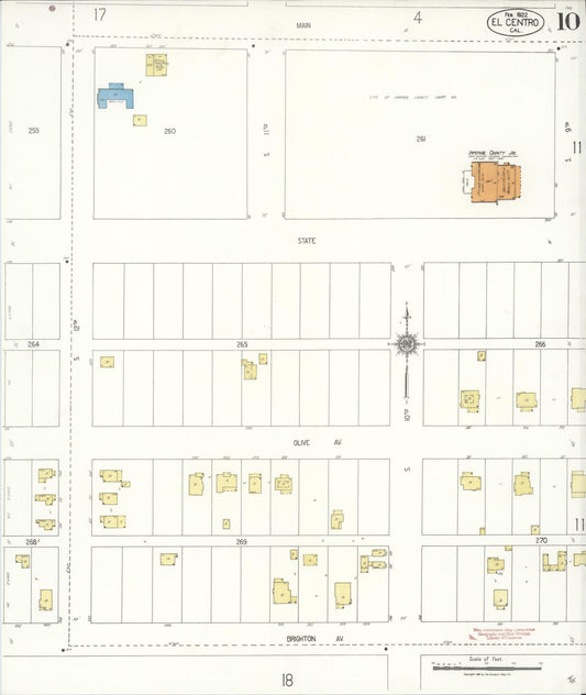 Sanborn Fire Insurance Map from El Centro, Imperial County, California (1922), Sheet #0010 - Historic Sanborn Fire Insurance Map Print, vintage old map wall art, antique decor, genealogy gift, California California map