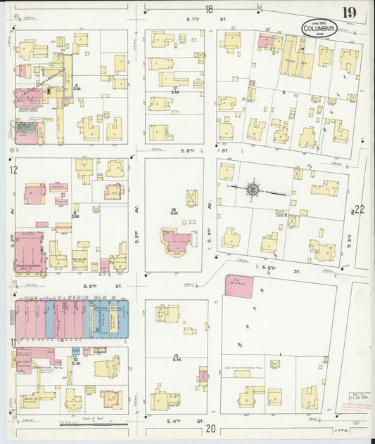 Sanborn Fire Insurance Map from Columbus, Lowndes County, Mississippi (1910), Sheet #0019 - Historic Sanborn Fire Insurance Map Print, vintage old map wall art, antique decor, genealogy gift, Mississippi Mississippi map
