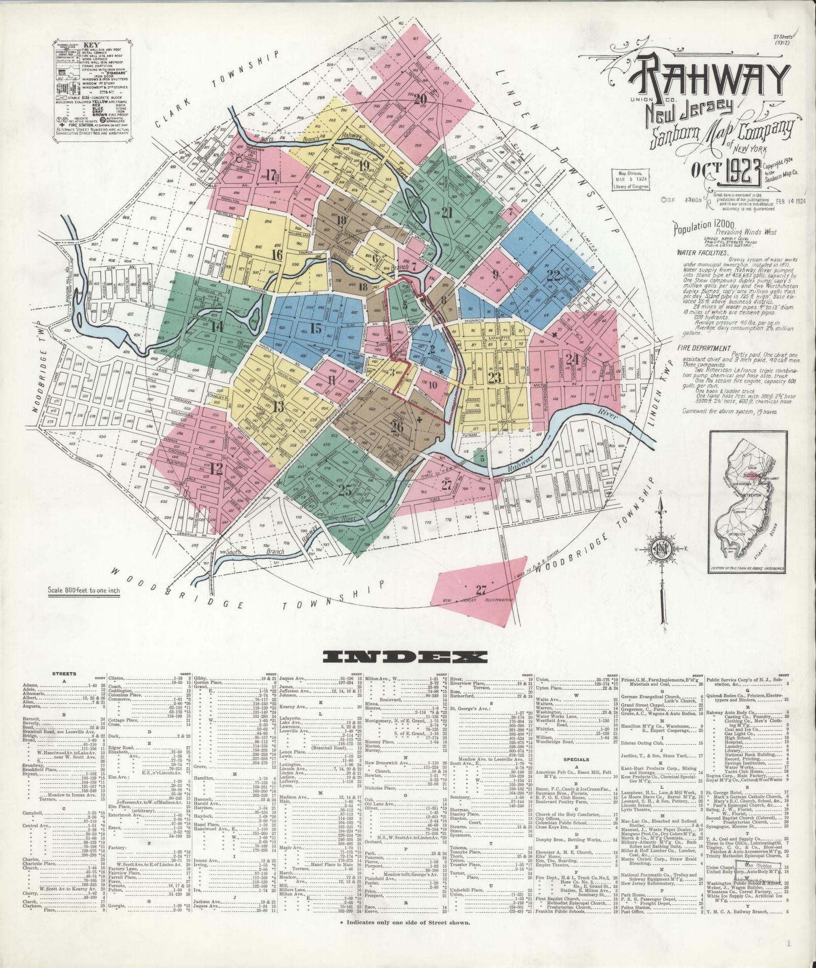 Sanborn Fire Insurance Map from Rahway, Union County, New Jersey. (1923) – Historic Sanborn Fire Insurance Map Print