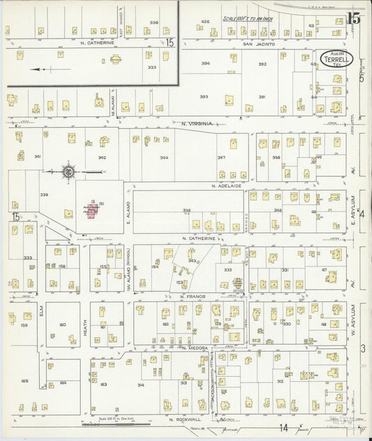 Sanborn Fire Insurance Map from Terrell, Kaufman County, Texas (1914), Sheet #0015 - Historic Sanborn Fire Insurance Map Print, vintage old map wall art, antique decor, genealogy gift, Texas Texas map
