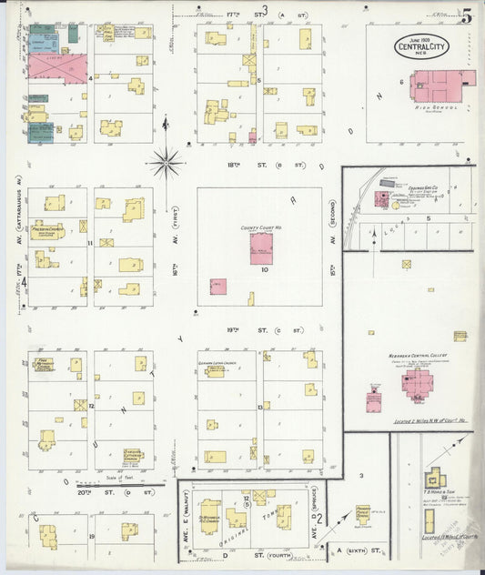 Sanborn Fire Insurance Map from Central City, Merrick County, Nebraska (1909), Sheet #0005 - Historic Sanborn Fire Insurance Map Print, vintage old map wall art, antique decor, genealogy gift, Nebraska Nebraska map