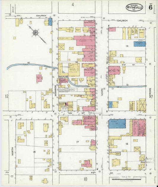 Sanborn Fire Insurance Map from Wytheville, Wythe County, Virginia (1921), Sheet #0006 - Historic Sanborn Fire Insurance Map Print, vintage old map wall art, antique decor, genealogy gift, Virginia Virginia map