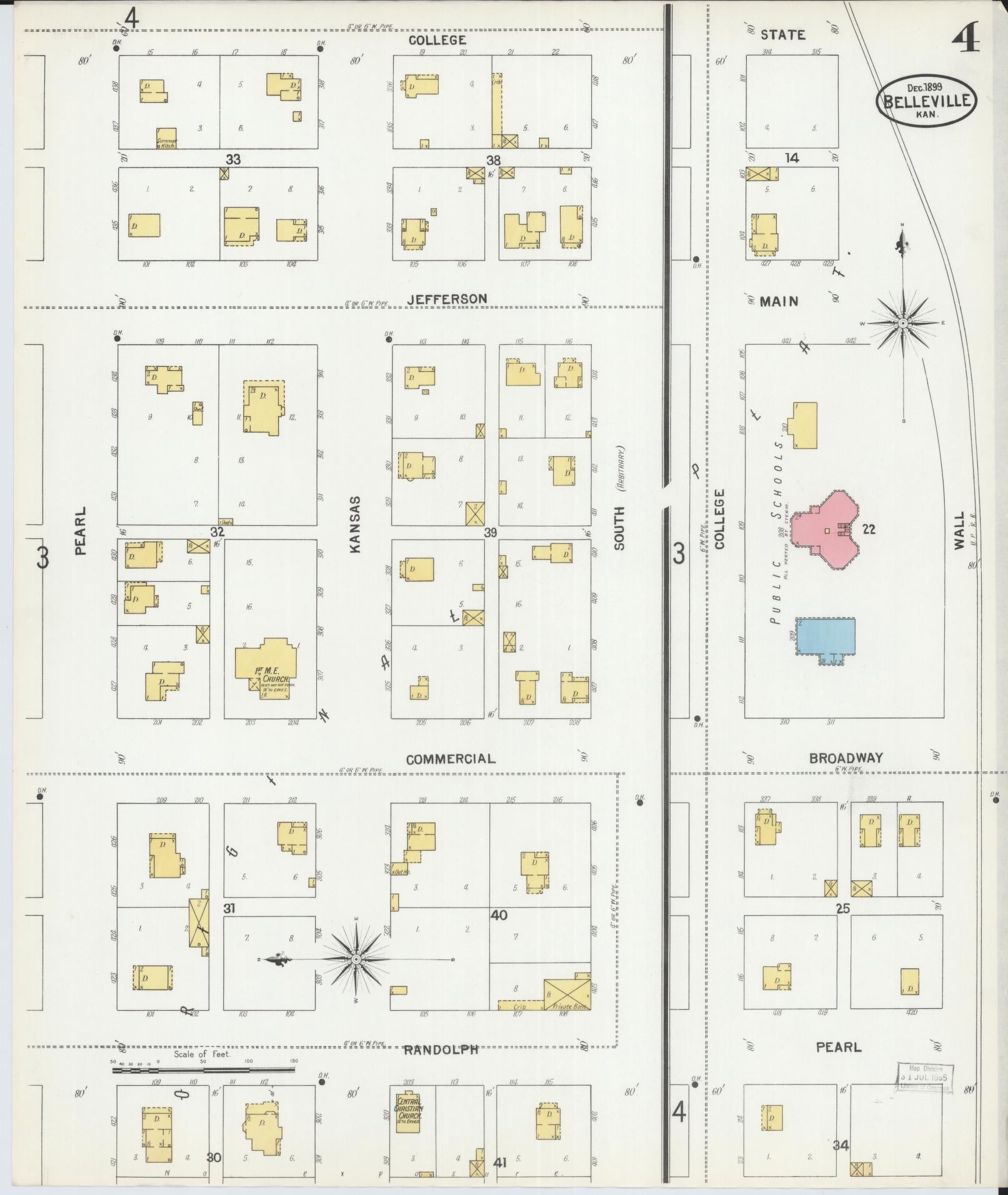 Sanborn Fire Insurance Map from Belleville, Republic County, Kansas (1899), Sheet #0004 - Complete Map Set gallery image, historic Sanborn map, vintage wall art, Kansas Kansas