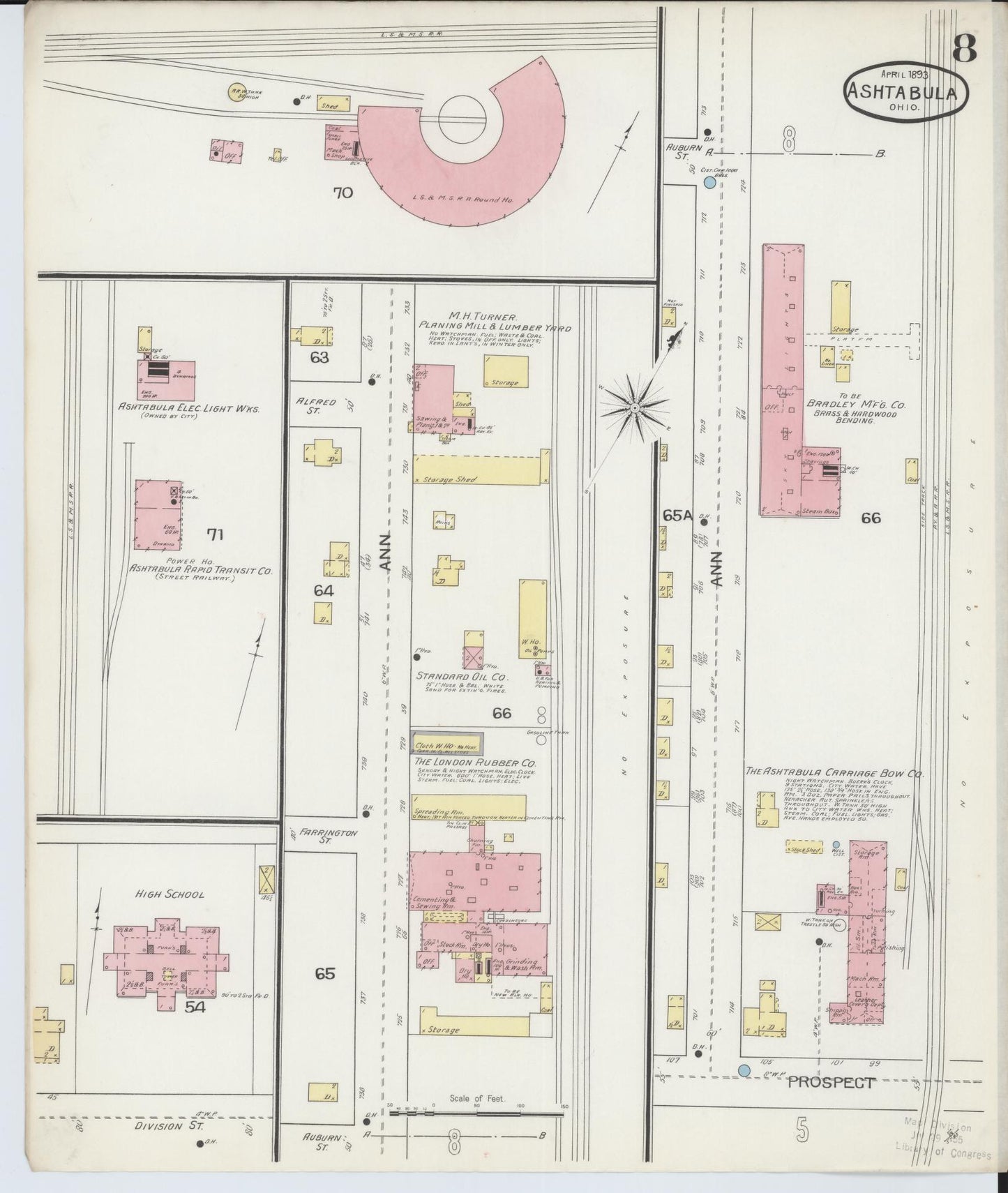 Sanborn Fire Insurance Map from Ashtabula, Ashtabula County, Ohio (1893), Sheet #0008 - Historic Sanborn Fire Insurance Map Print, vintage old map wall art, antique decor, genealogy gift, Ohio Ohio map
