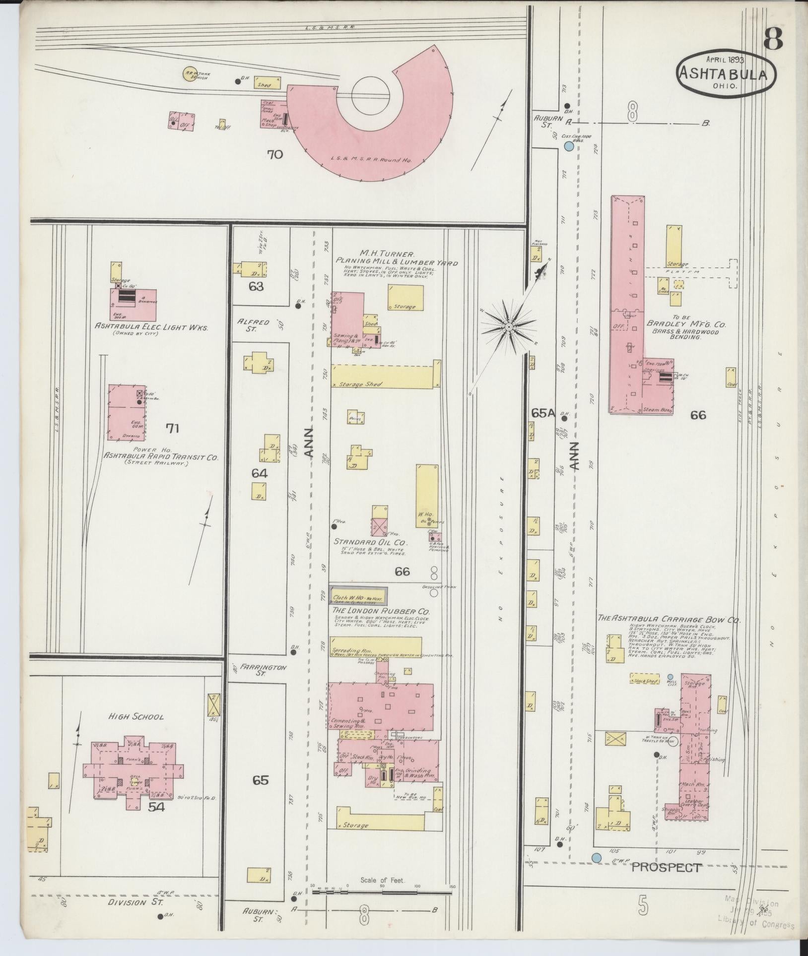 Sanborn Fire Insurance Map from Ashtabula, Ashtabula County, Ohio (1893), Sheet #0008 - Historic Sanborn Fire Insurance Map Print, vintage old map wall art, antique decor, genealogy gift, Ohio Ohio map