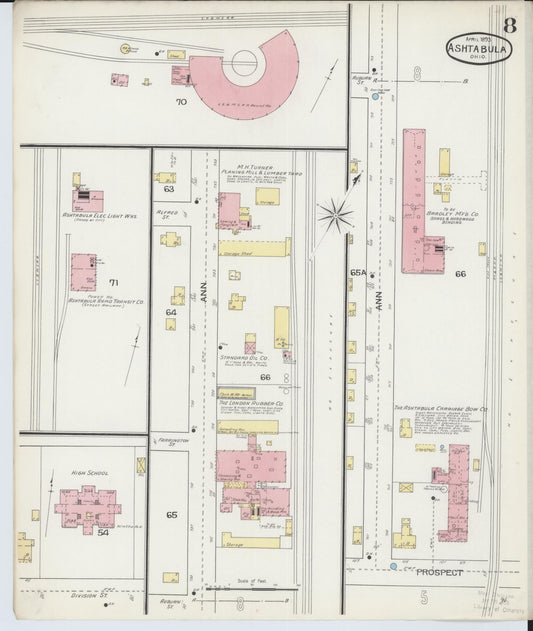 Sanborn Fire Insurance Map from Ashtabula, Ashtabula County, Ohio (1893), Sheet #0008 - Historic Sanborn Fire Insurance Map Print, vintage old map wall art, antique decor, genealogy gift, Ohio Ohio map