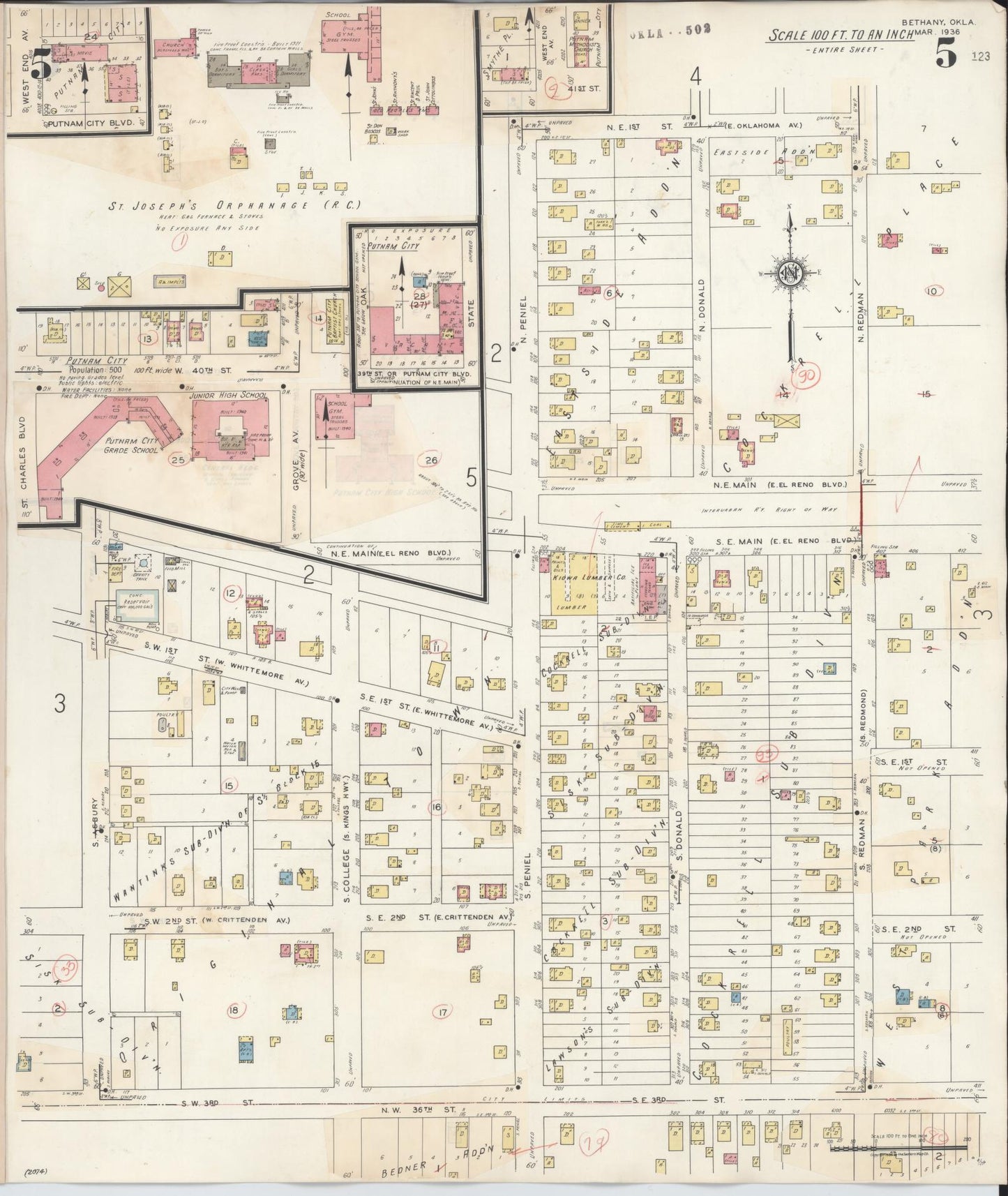 Sanborn Fire Insurance Map from Bethany, Oklahoma County, Oklahoma (1942), Sheet #0005 - Complete Map Set gallery image, historic Sanborn map, vintage wall art, Bethany Oklahoma