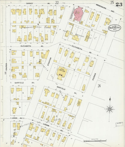 Sanborn Fire Insurance Map from Marinette, Marinette County, Wisconsin (1901), Sheet #0023 - Historic Sanborn Fire Insurance Map Print, vintage old map wall art, antique decor, genealogy gift, Wisconsin Wisconsin map