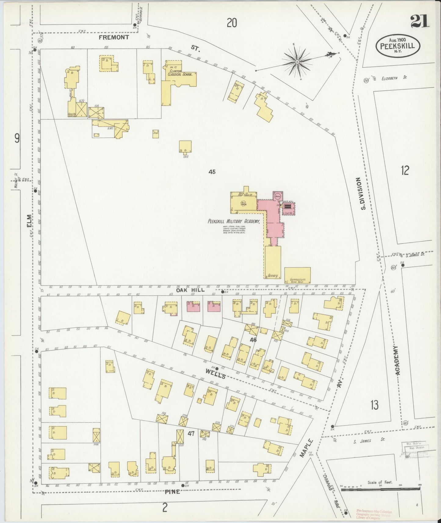 Sanborn Fire Insurance Map from Peekskill, Westchester County, New York (1900), Sheet #0021 - Complete Map Set gallery image, historic Sanborn map, vintage wall art, New York New York