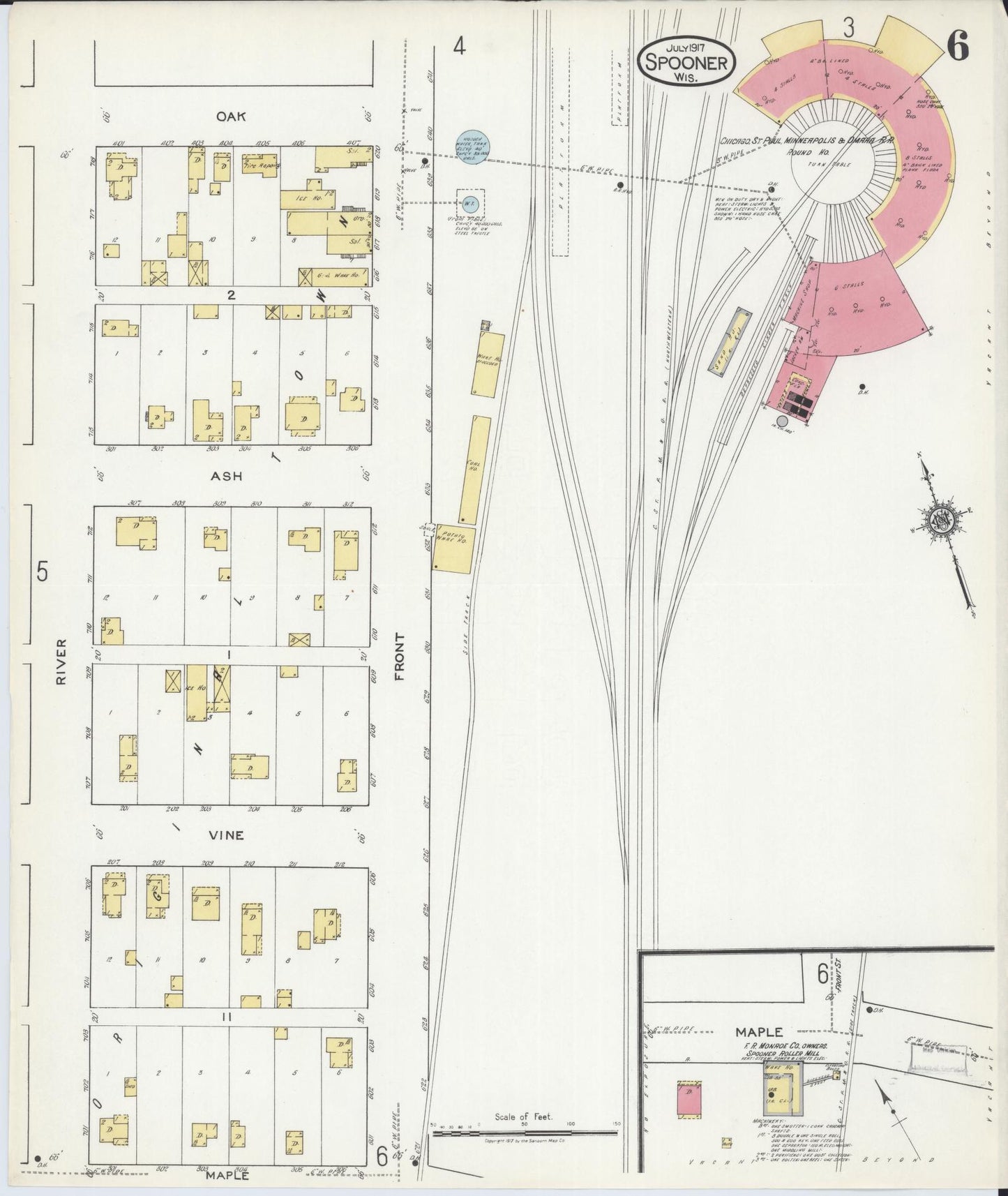 Sanborn Fire Insurance Map from Spooner, Washburn County, Wisconsin (1917), Sheet #0006 - Historic Sanborn Fire Insurance Map Print, vintage old map wall art, antique decor, genealogy gift, Wisconsin Wisconsin map