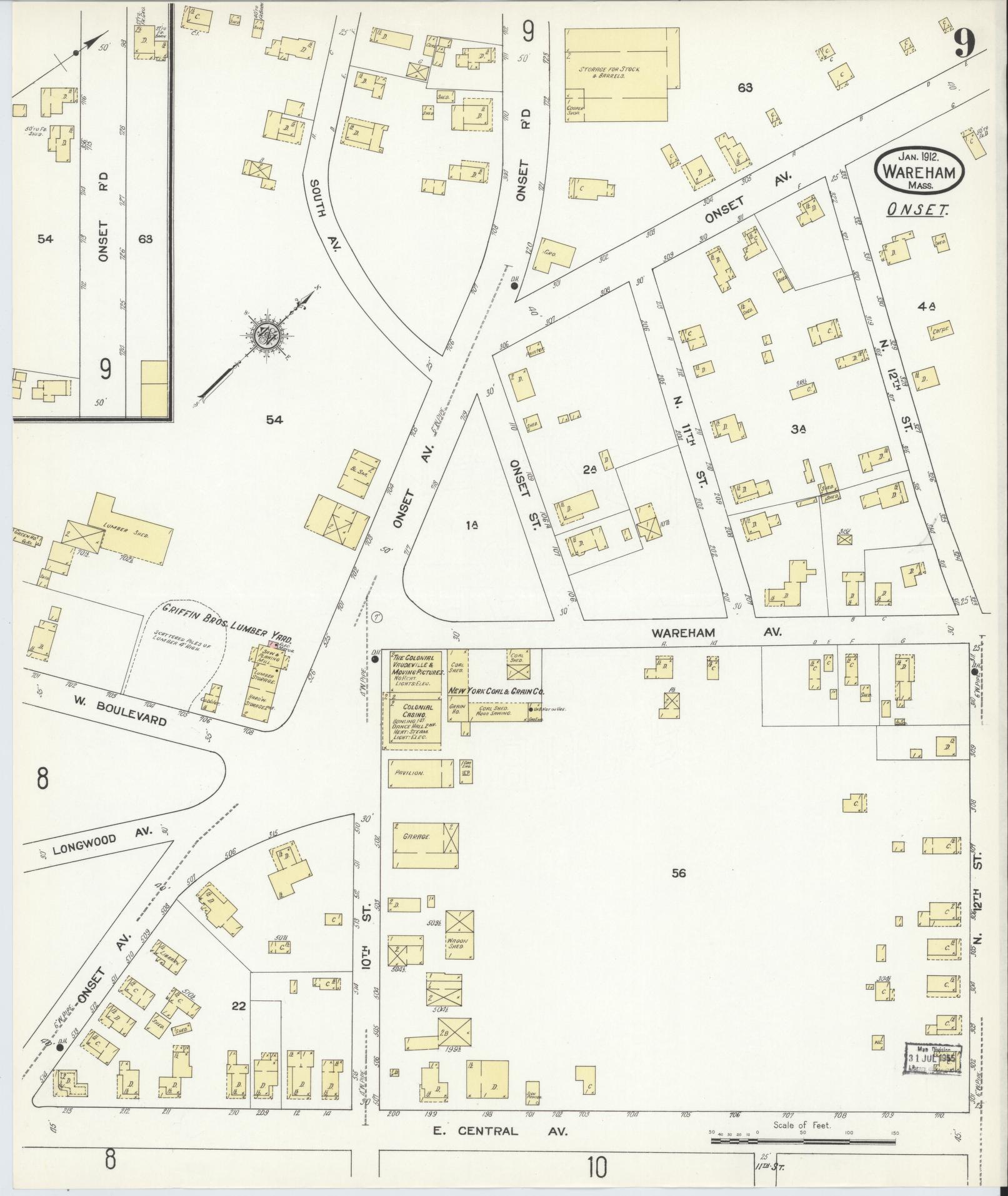 Sanborn Fire Insurance Map from Wareham, Plymouth County, Massachusetts (1912), Sheet #0009 - Complete Map Set gallery image, historic Sanborn map, vintage wall art, Massachusetts Massachusetts