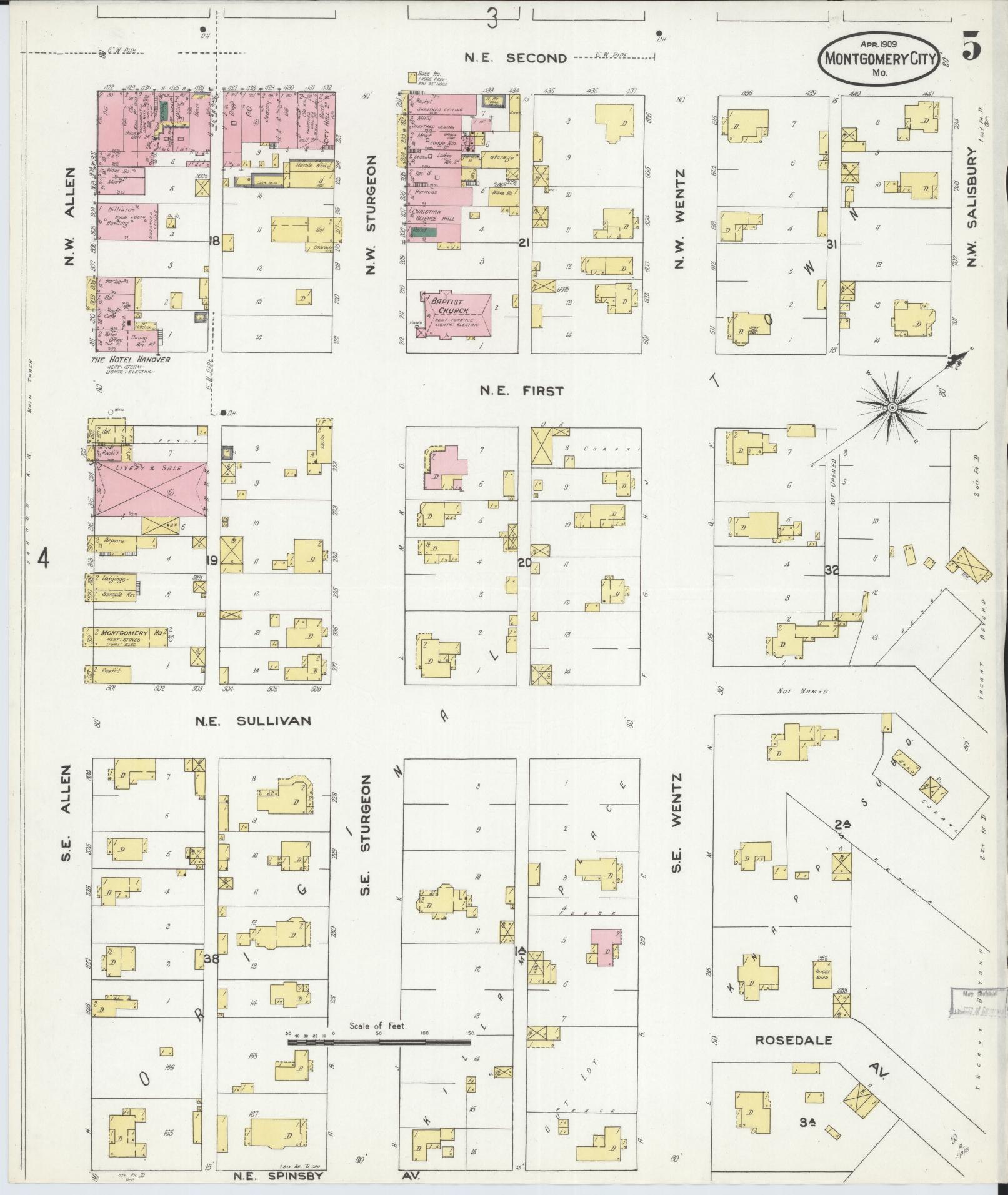Sanborn Fire Insurance Map from Montgomery City, Montgomery County, Missouri (1909), Sheet #0005 - Complete Map Set gallery image, historic Sanborn map, vintage wall art, Missouri Missouri