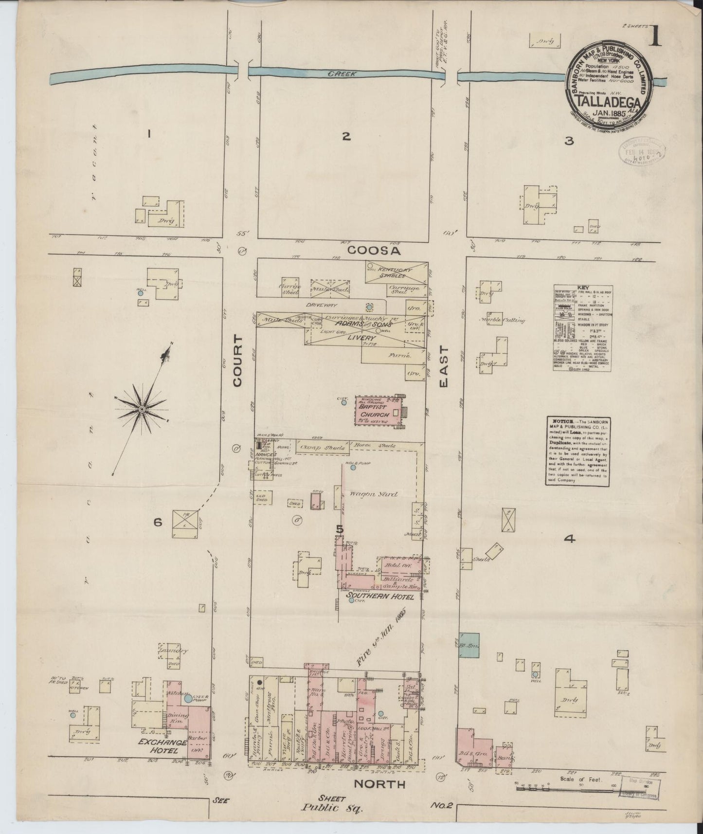 Sanborn Fire Insurance Map from Talladega, Talladega County, Alabama (1885), Sheet #0001 - Complete Map Set gallery image, historic Sanborn map, vintage wall art, Alabama Alabama