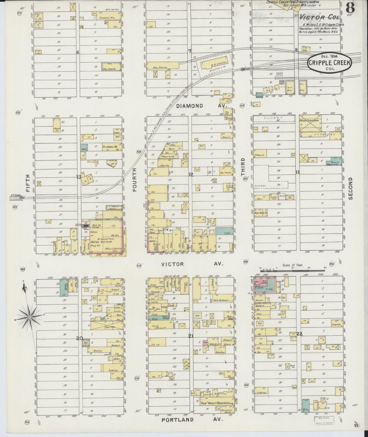 Sanborn Fire Insurance Map from Cripple Creek, Teller County, Colorado (1894), Sheet #0008 - Complete Map Set gallery image, historic Sanborn map, vintage wall art, Colorado Colorado