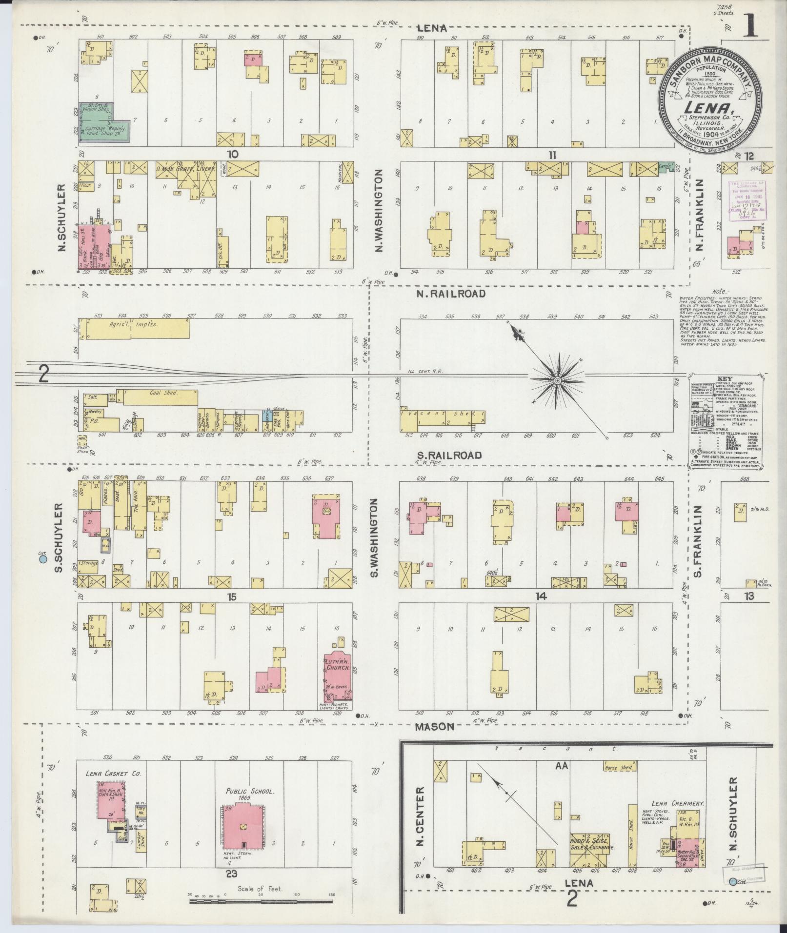 Sanborn Fire Insurance Map from Lena, Stephenson County, Illinois (1904), Sheet #0001 - Historic Sanborn Fire Insurance Map Print, vintage old map wall art, antique decor, genealogy gift, Illinois Illinois map