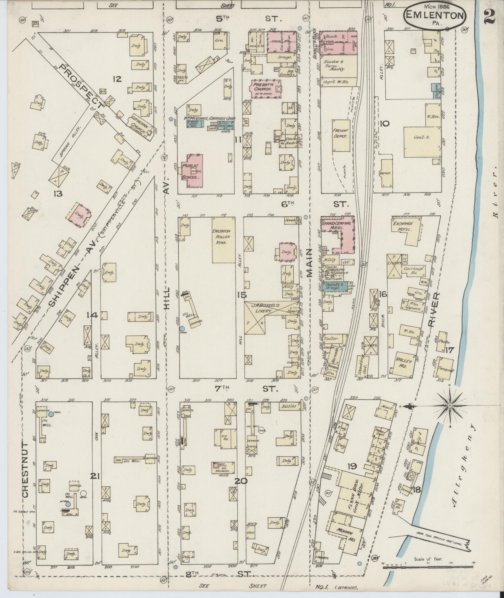 Sanborn Fire Insurance Map from Emlenton, Venango County, Pennsylvania (1886), Sheet #0002 - Historic Sanborn Fire Insurance Map Print, vintage old map wall art, antique decor, genealogy gift, Pennsylvania Pennsylvania map