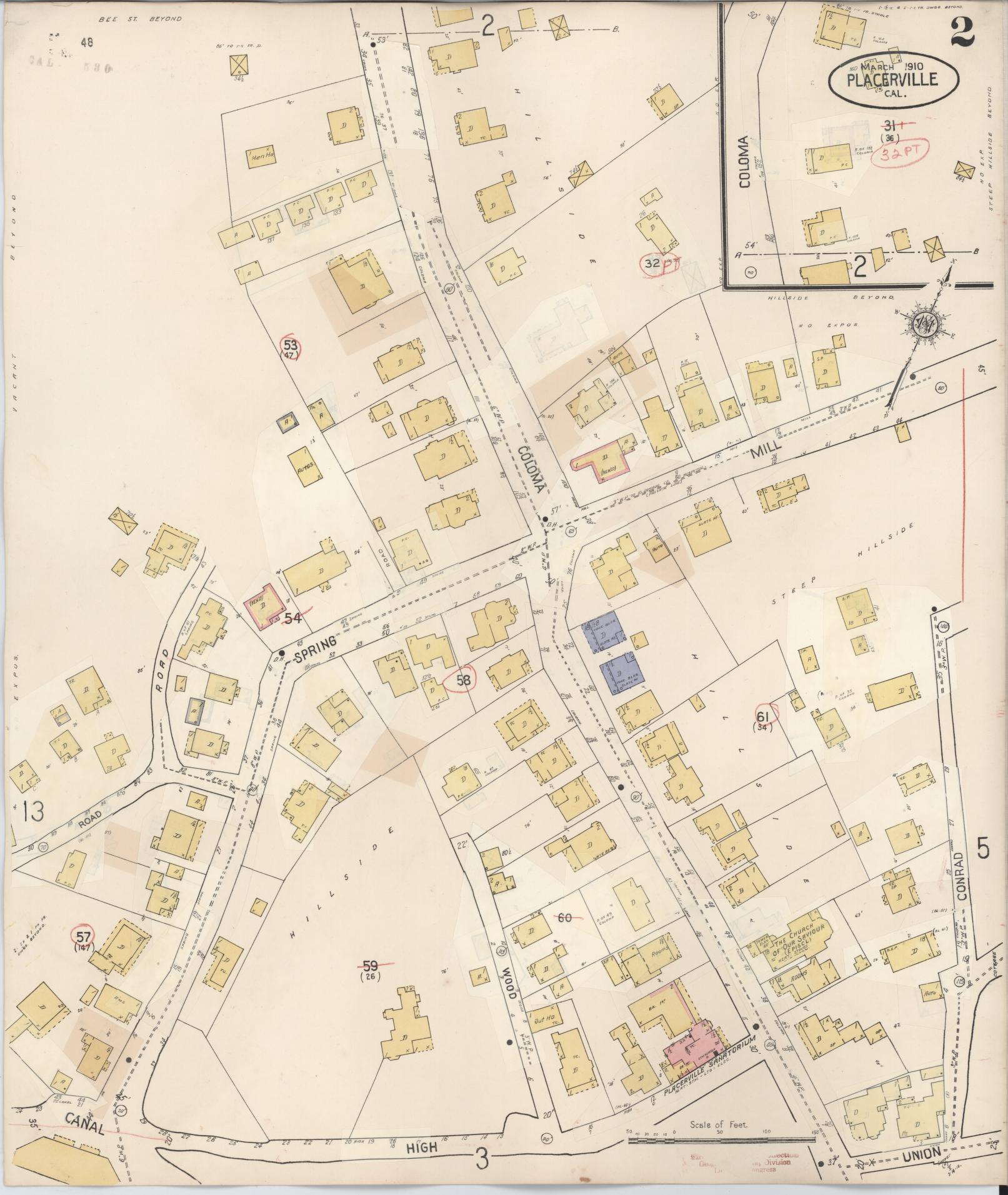 Sanborn Fire Insurance Map from Placerville, El Dorado County, California (1940), Sheet #0002 - Complete Map Set gallery image, historic Sanborn map, vintage wall art, California California