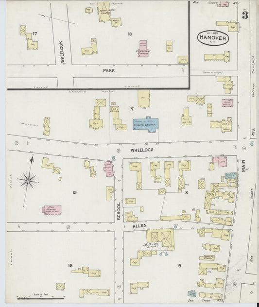 Sanborn Fire Insurance Map from Hanover, Grafton County, New Hampshire (1889), Sheet #0003 - Historic Sanborn Fire Insurance Map Print, vintage old map wall art, antique decor, genealogy gift, New Hampshire New Hampshire map