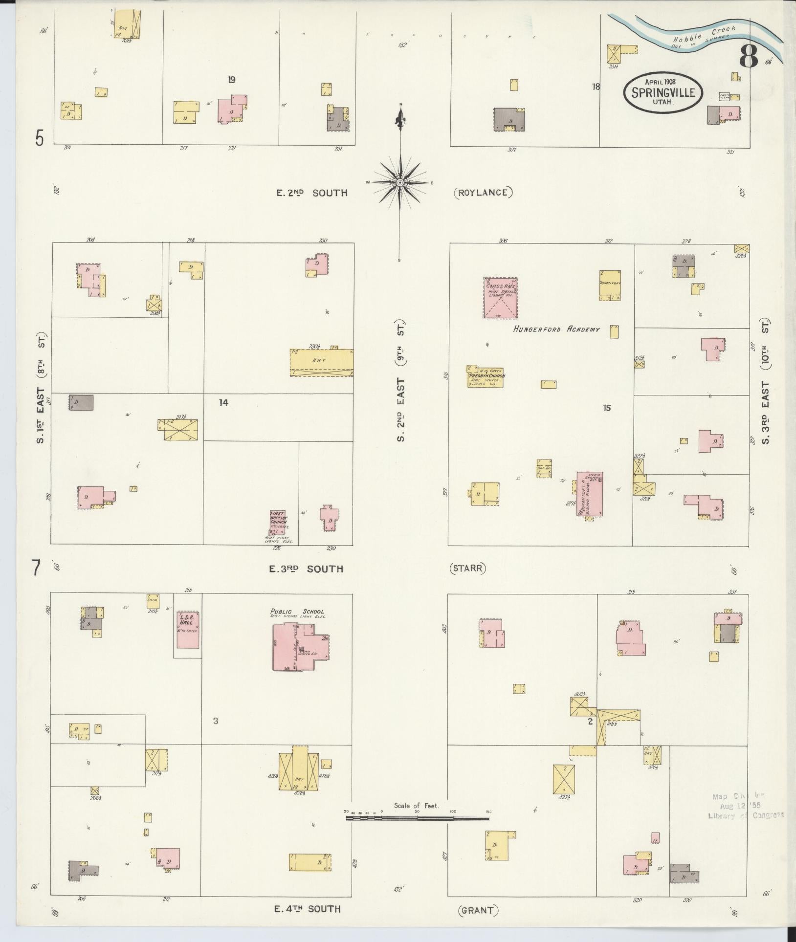 Sanborn Fire Insurance Map from Springville, Utah County, Utah (1908), Sheet #0008 - Complete Map Set gallery image, historic Sanborn map, vintage wall art, Springville Utah