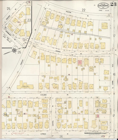 Sanborn Fire Insurance Map from Burlingame, San Mateo County, California (1949), Sheet #0023 - Complete Map Set gallery image, historic Sanborn map, vintage wall art, California California