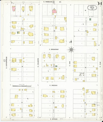Sanborn Fire Insurance Map from Iola, Allen County, Kansas (1901), Sheet #0014 - Complete Map Set gallery image, historic Sanborn map, vintage wall art, Kansas Kansas
