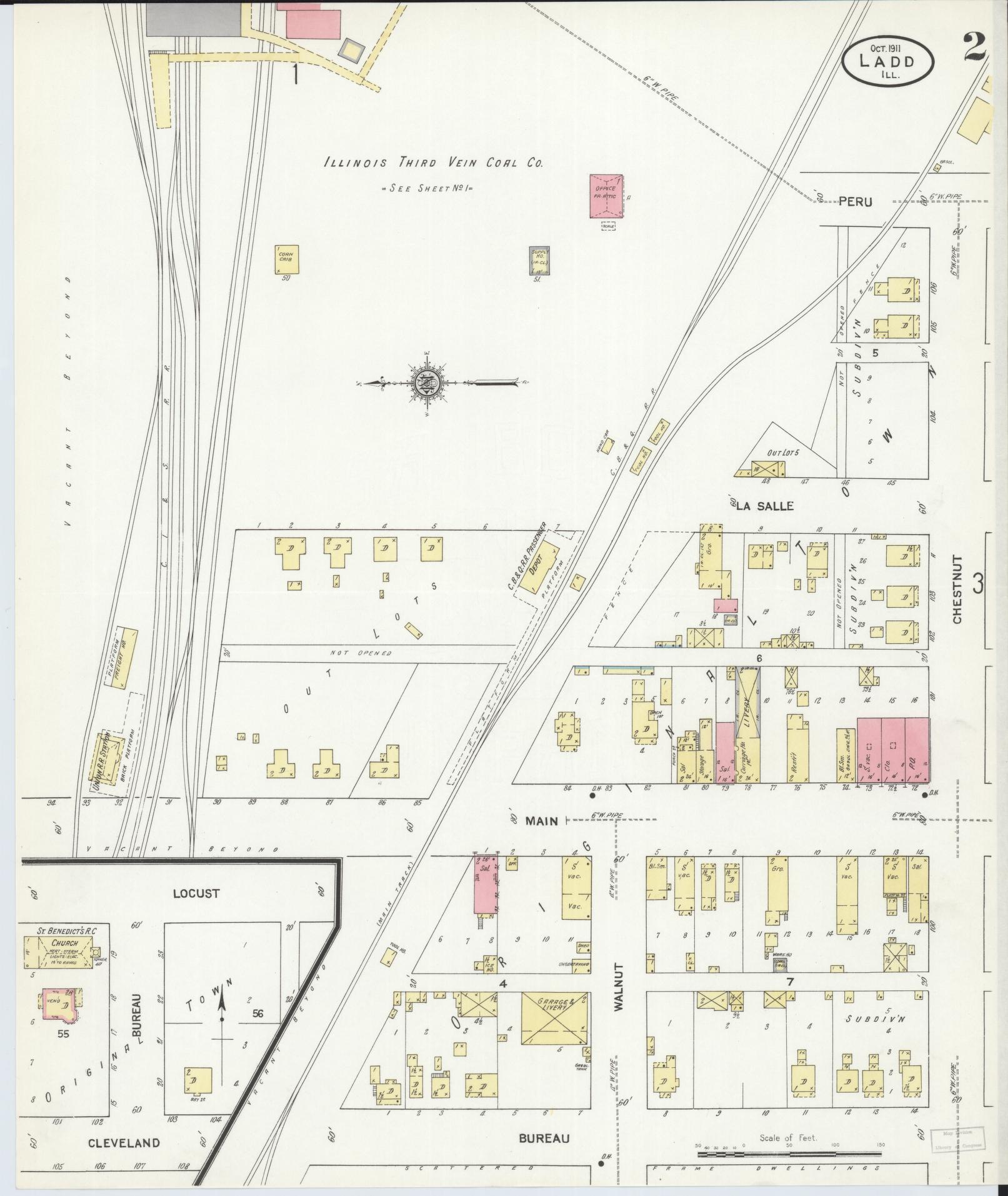Sanborn Fire Insurance Map from Ladd, Bureau County, Illinois (1911), Sheet #0002 - Complete Map Set gallery image, historic Sanborn map, vintage wall art, Illinois Illinois