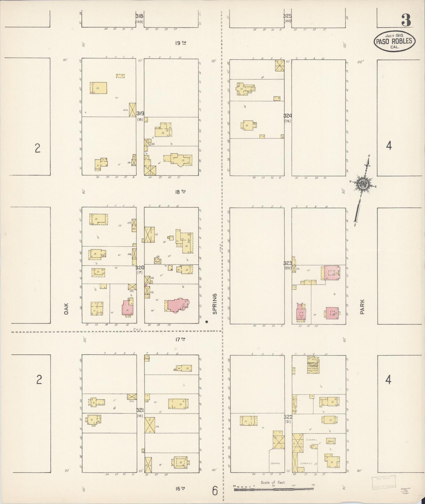 Sanborn Fire Insurance Map from Paso Robles, San Luis Obispo County, California (1910), Sheet #0003 - Complete Map Set gallery image, historic Sanborn map, vintage wall art, California California