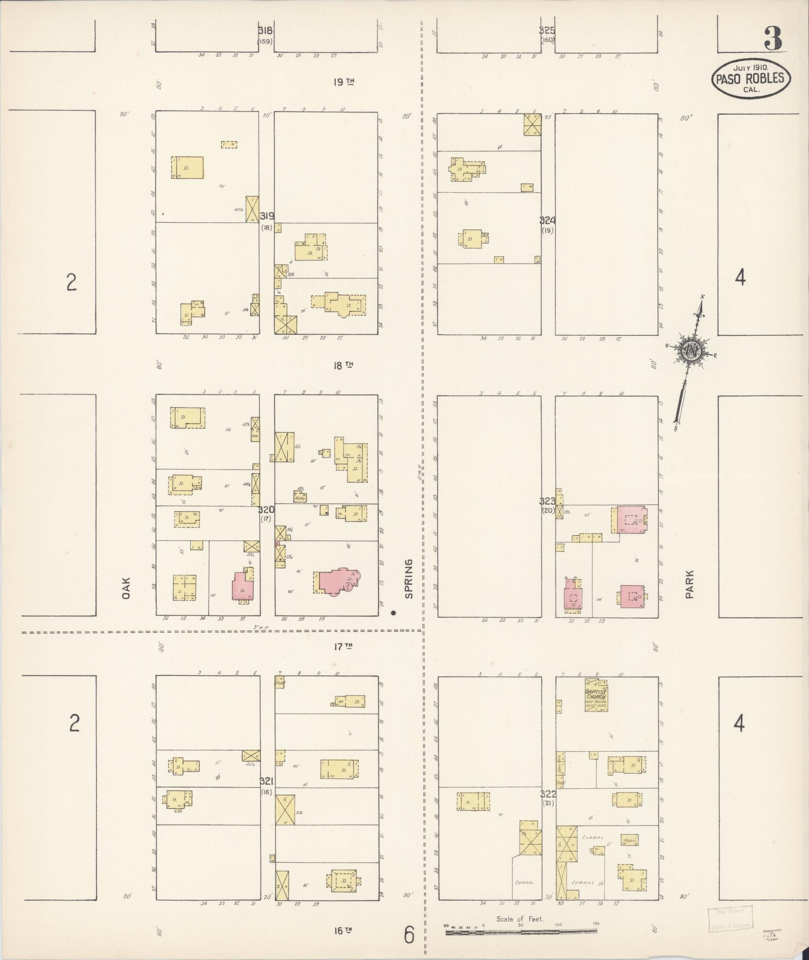 Sanborn Fire Insurance Map from Paso Robles, San Luis Obispo County, California (1910), Sheet #0003 - Complete Map Set gallery image, historic Sanborn map, vintage wall art, California California