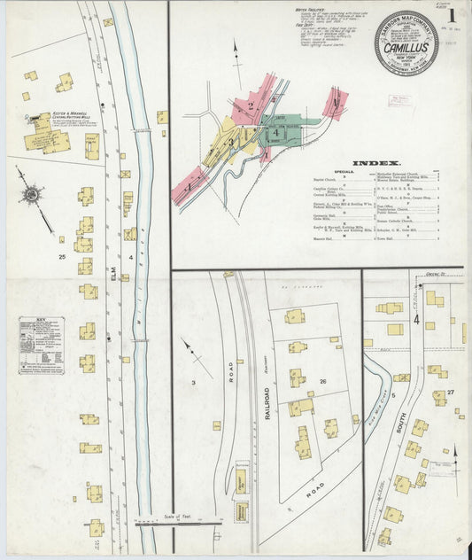 Sanborn Fire Insurance Map from Camillus, Onondaga County, New York (1911), Sheet #0001 - Historic Sanborn Fire Insurance Map Print, vintage old map wall art, antique decor, genealogy gift, New York New York map