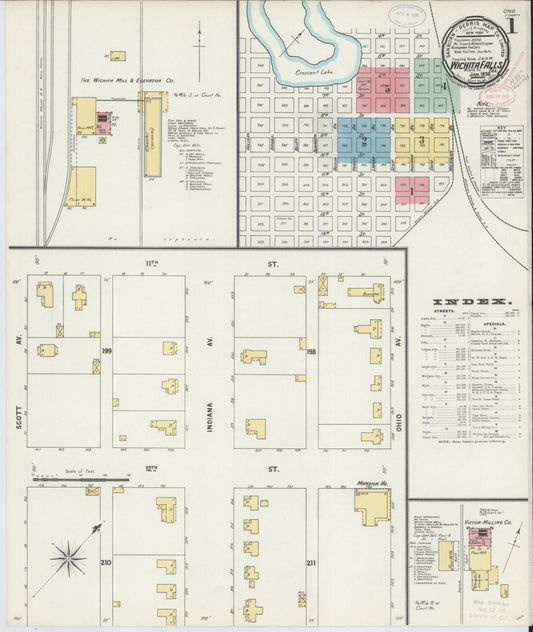 Sanborn Fire Insurance Map from Wichita Falls, Wichita County, Texas (1898), Sheet #0001 - Historic Sanborn Fire Insurance Map Print, vintage old map wall art, antique decor, genealogy gift, Texas Texas map
