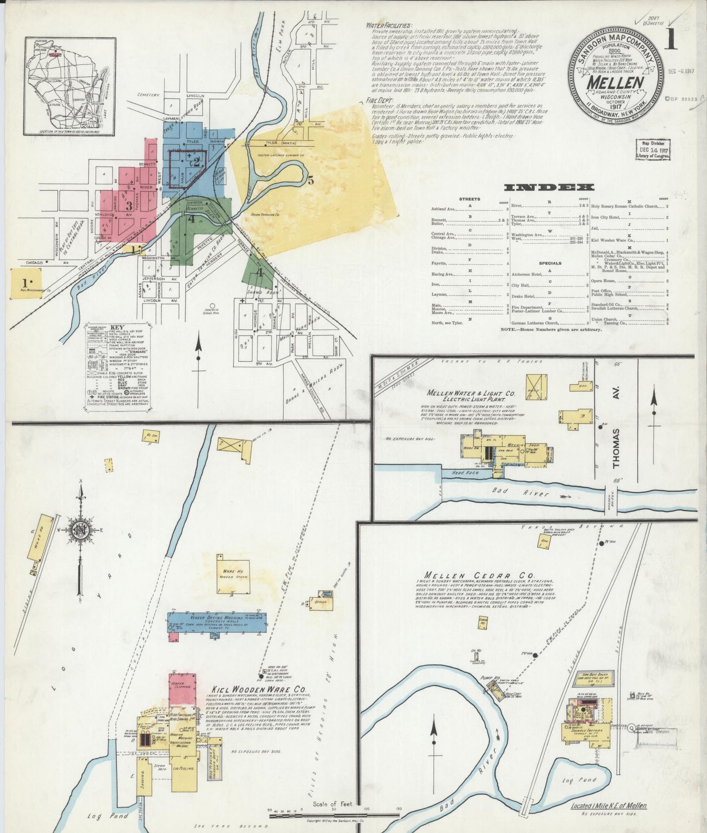 Sanborn Fire Insurance Map from Mellen, Ashland County, Wisconsin (1917), Sheet #0001 - Complete Map Set gallery image, historic Sanborn map, vintage wall art, Wisconsin Wisconsin