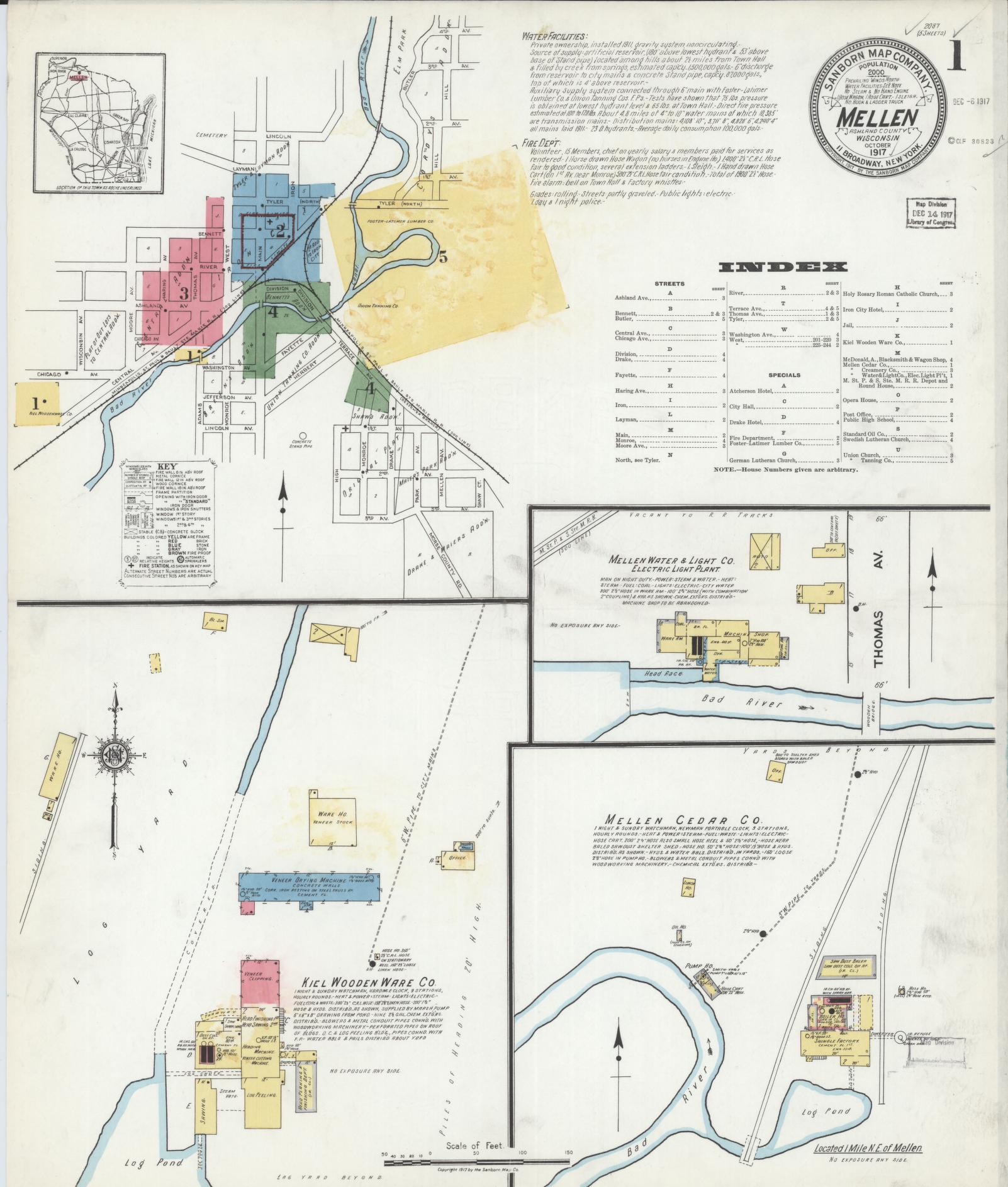 Sanborn Fire Insurance Map from Mellen, Ashland County, Wisconsin (1917), Sheet #0001 - Complete Map Set gallery image, historic Sanborn map, vintage wall art, Wisconsin Wisconsin