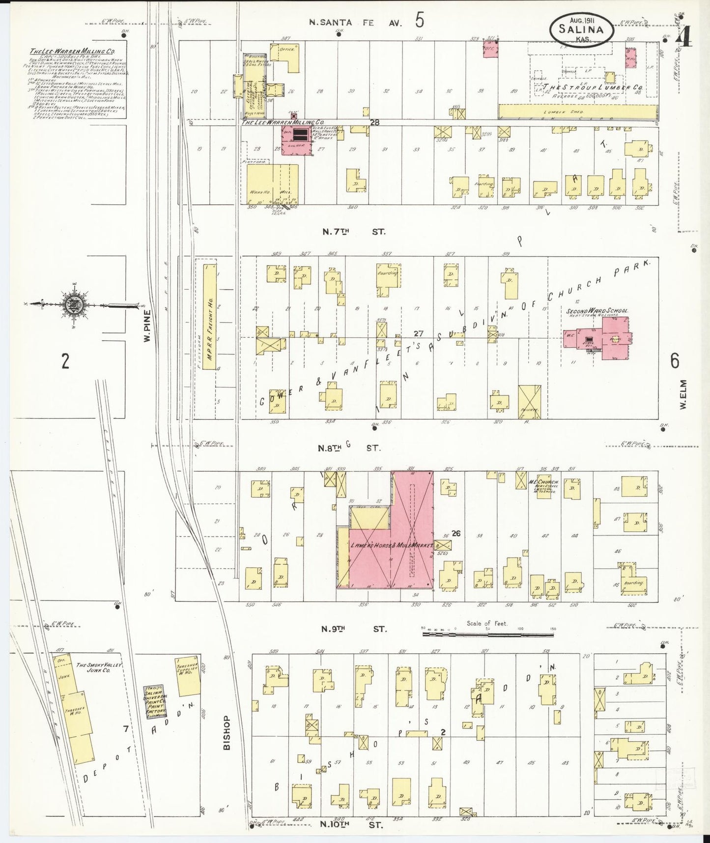 Sanborn Fire Insurance Map from Salina, Saline County, Kansas (1911), Sheet #0004 - Historic Sanborn Fire Insurance Map Print, vintage old map wall art, antique decor, genealogy gift, Kansas Kansas map