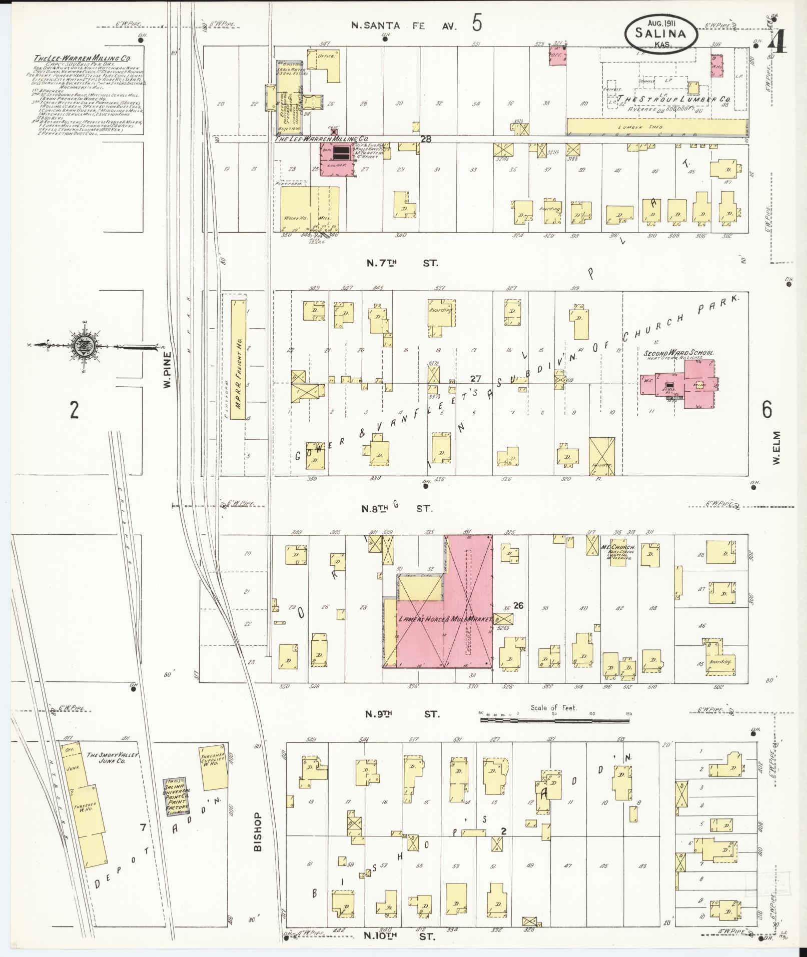 Sanborn Fire Insurance Map from Salina, Saline County, Kansas (1911), Sheet #0004 - Historic Sanborn Fire Insurance Map Print, vintage old map wall art, antique decor, genealogy gift, Kansas Kansas map