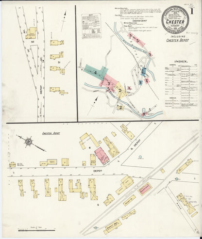 Sanborn Fire Insurance Map from Chester, Windsor County, Vermont (1912), Sheet #0001 - Complete Map Set gallery image, historic Sanborn map, vintage wall art, Vermont Vermont