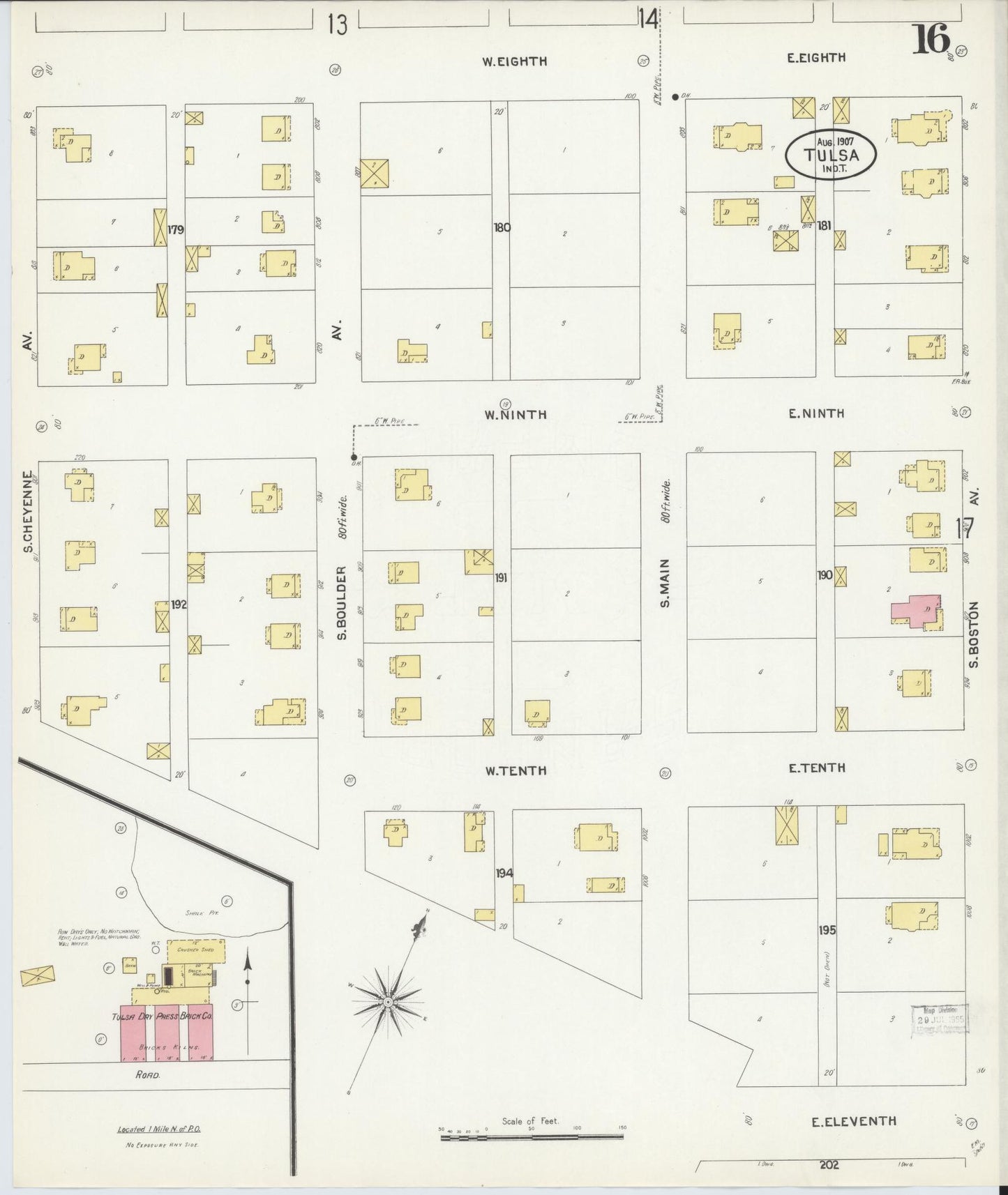 Sanborn Fire Insurance Map from Tulsa, Tulsa County, Oklahoma (1907), Sheet #0016 - Complete Map Set gallery image, historic Sanborn map, vintage wall art, Oklahoma Oklahoma