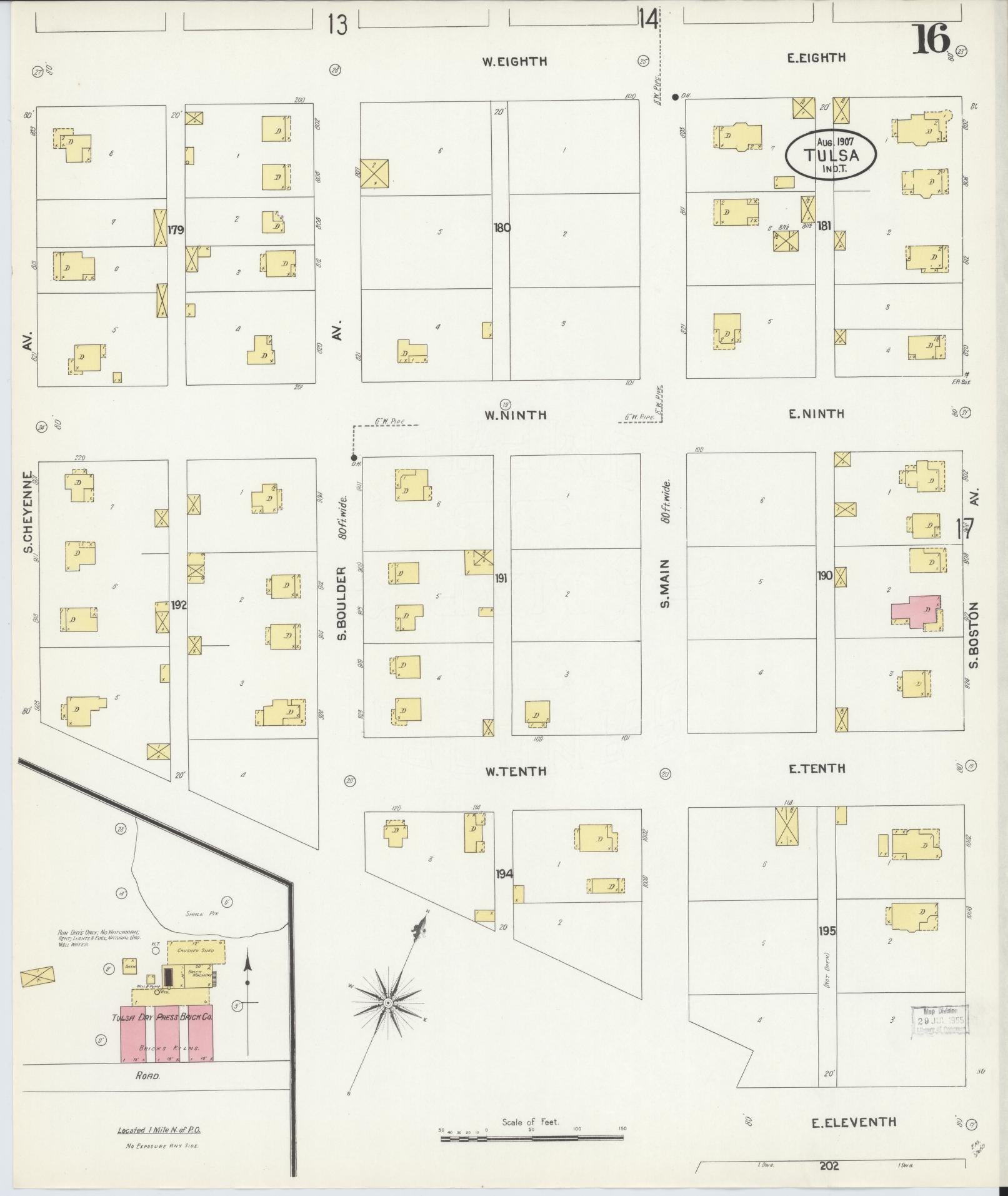 Sanborn Fire Insurance Map from Tulsa, Tulsa County, Oklahoma (1907), Sheet #0016 - Complete Map Set gallery image, historic Sanborn map, vintage wall art, Oklahoma Oklahoma