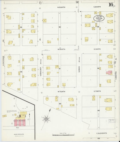 Sanborn Fire Insurance Map from Tulsa, Tulsa County, Oklahoma (1907), Sheet #0016 - Complete Map Set gallery image, historic Sanborn map, vintage wall art, Oklahoma Oklahoma