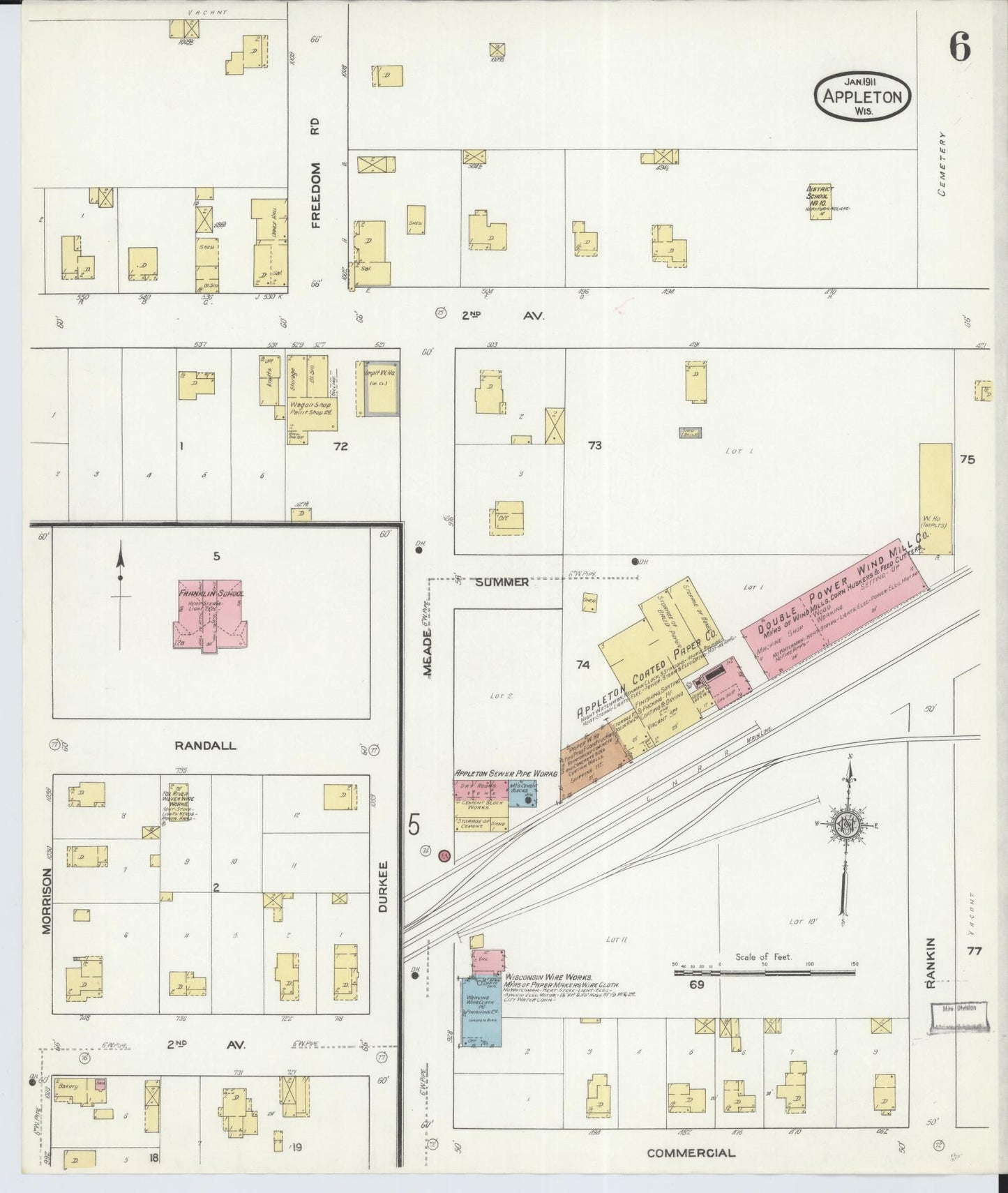 Sanborn Fire Insurance Map from Appleton, Outagamie County, Wisconsin (1911), Sheet #0006 - Historic Sanborn Fire Insurance Map Print, vintage old map wall art, antique decor, genealogy gift, Wisconsin Wisconsin map