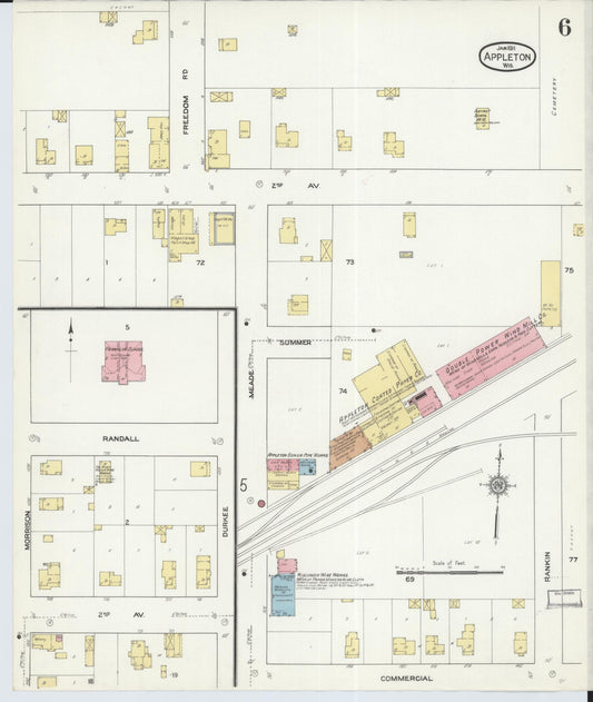 Sanborn Fire Insurance Map from Appleton, Outagamie County, Wisconsin (1911), Sheet #0006 - Historic Sanborn Fire Insurance Map Print, vintage old map wall art, antique decor, genealogy gift, Wisconsin Wisconsin map