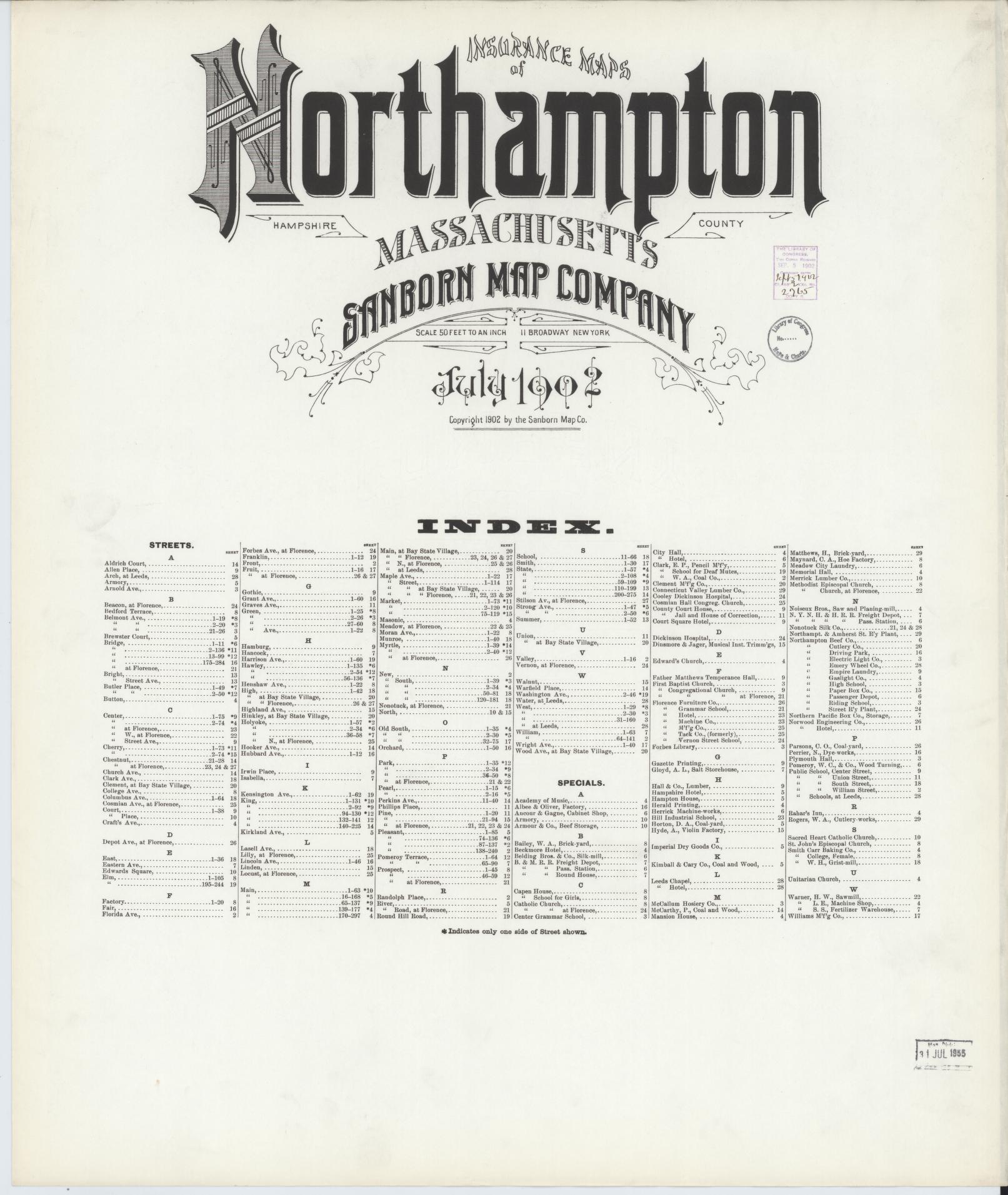 Sanborn Fire Insurance Map from Northampton, Hampshire County, Massachusetts (1902), Sheet #0001 - Historic Sanborn Fire Insurance Map Print, vintage old map wall art, antique decor, genealogy gift, Massachusetts Massachusetts map