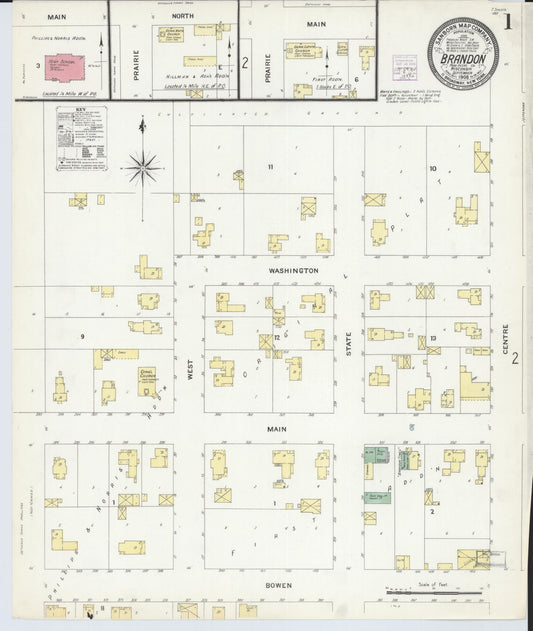 Sanborn Fire Insurance Map from Brandon, Fond du Lac County, Wisconsin (1908), Sheet #0001 - Complete Map Set gallery image, historic Sanborn map, vintage wall art, Wisconsin Wisconsin