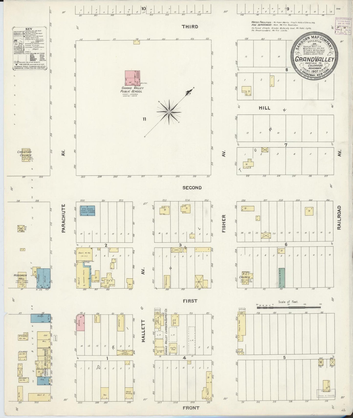 Sanborn Fire Insurance Map from Grand Valley, Garfield County, Colorado (1907), Sheet #0001 - Historic Sanborn Fire Insurance Map Print, vintage old map wall art, antique decor, genealogy gift, Colorado Colorado map