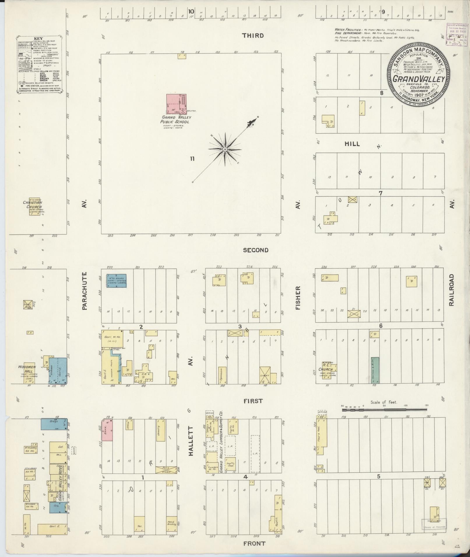 Sanborn Fire Insurance Map from Grand Valley, Garfield County, Colorado (1907), Sheet #0001 - Historic Sanborn Fire Insurance Map Print, vintage old map wall art, antique decor, genealogy gift, Colorado Colorado map